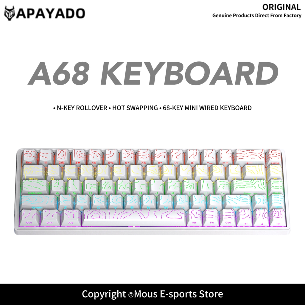Keyboard Gaming Blue Switch - APAYADO A68 Wired Mechanical Keyboard Hot