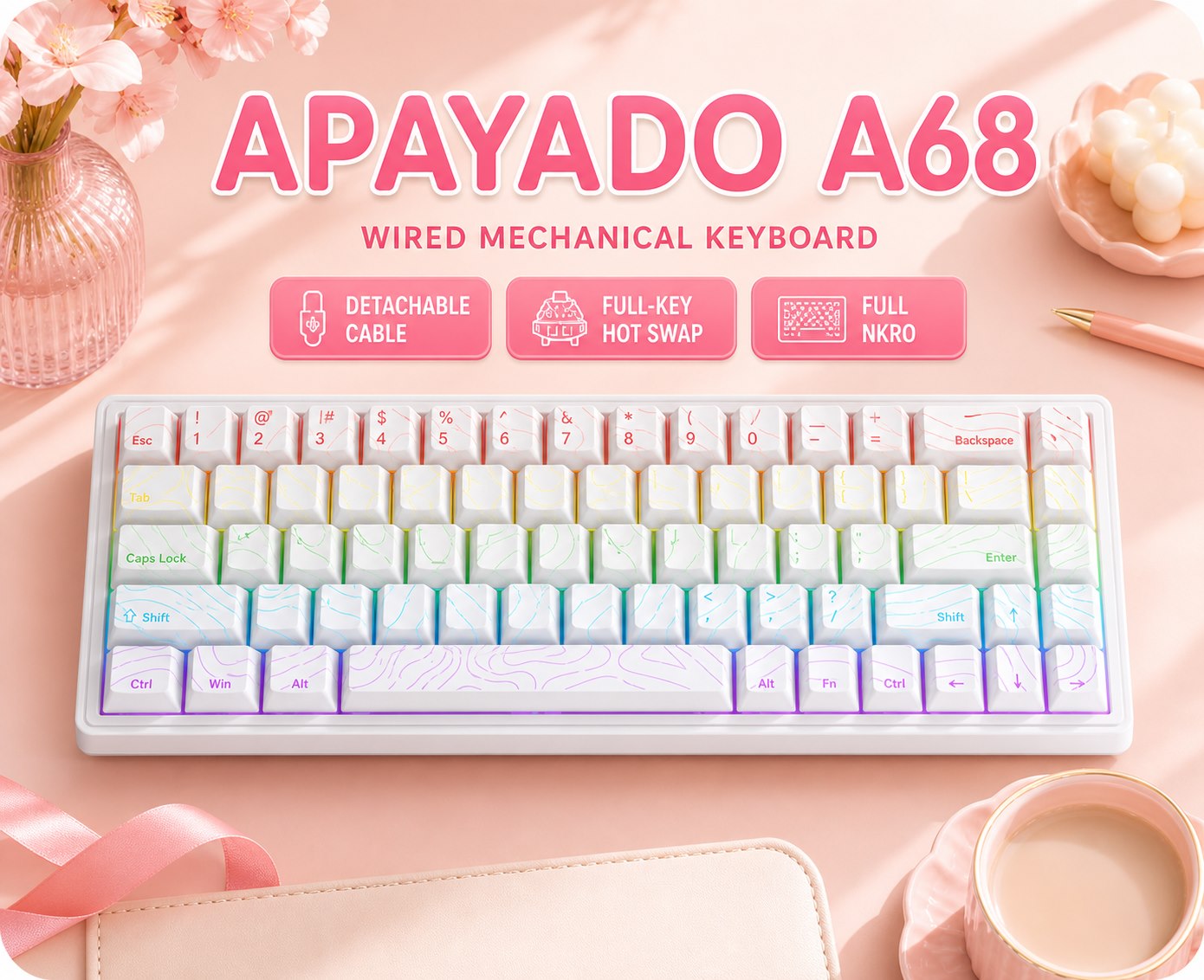 APAYADO A68 Wired Mechanical K - огляд і ціна Keyboard Gaming Blue Switch