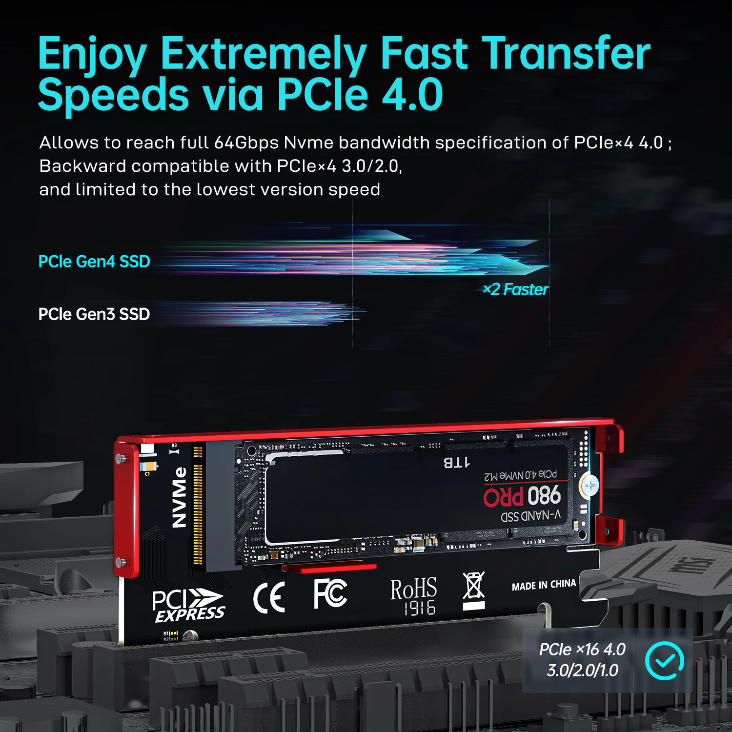 JEYI M.2 NVME To PCIe 4.0 X16  - огляд і ціна Samsung Ssd 990 Pro